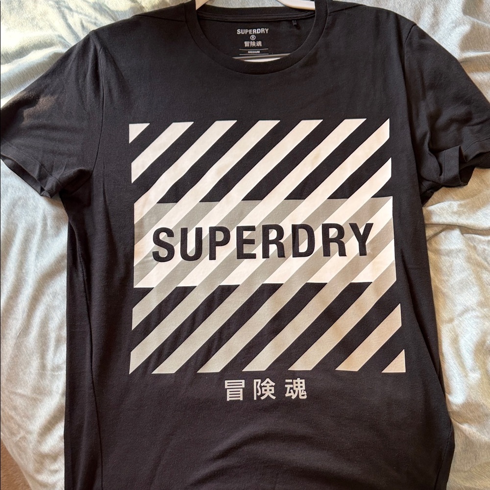 Superdry Black and White Striped Tee